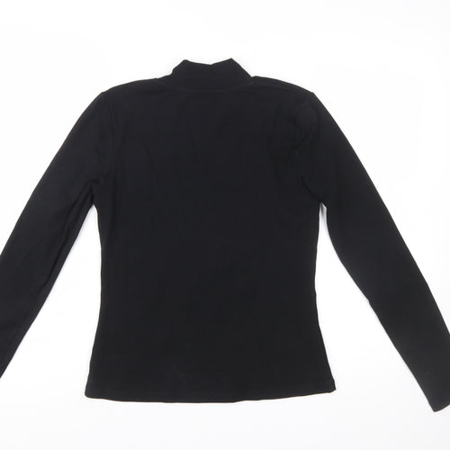 Boden Women Black Mock Neck Long Sleeve Cotton Blend Top UK 12