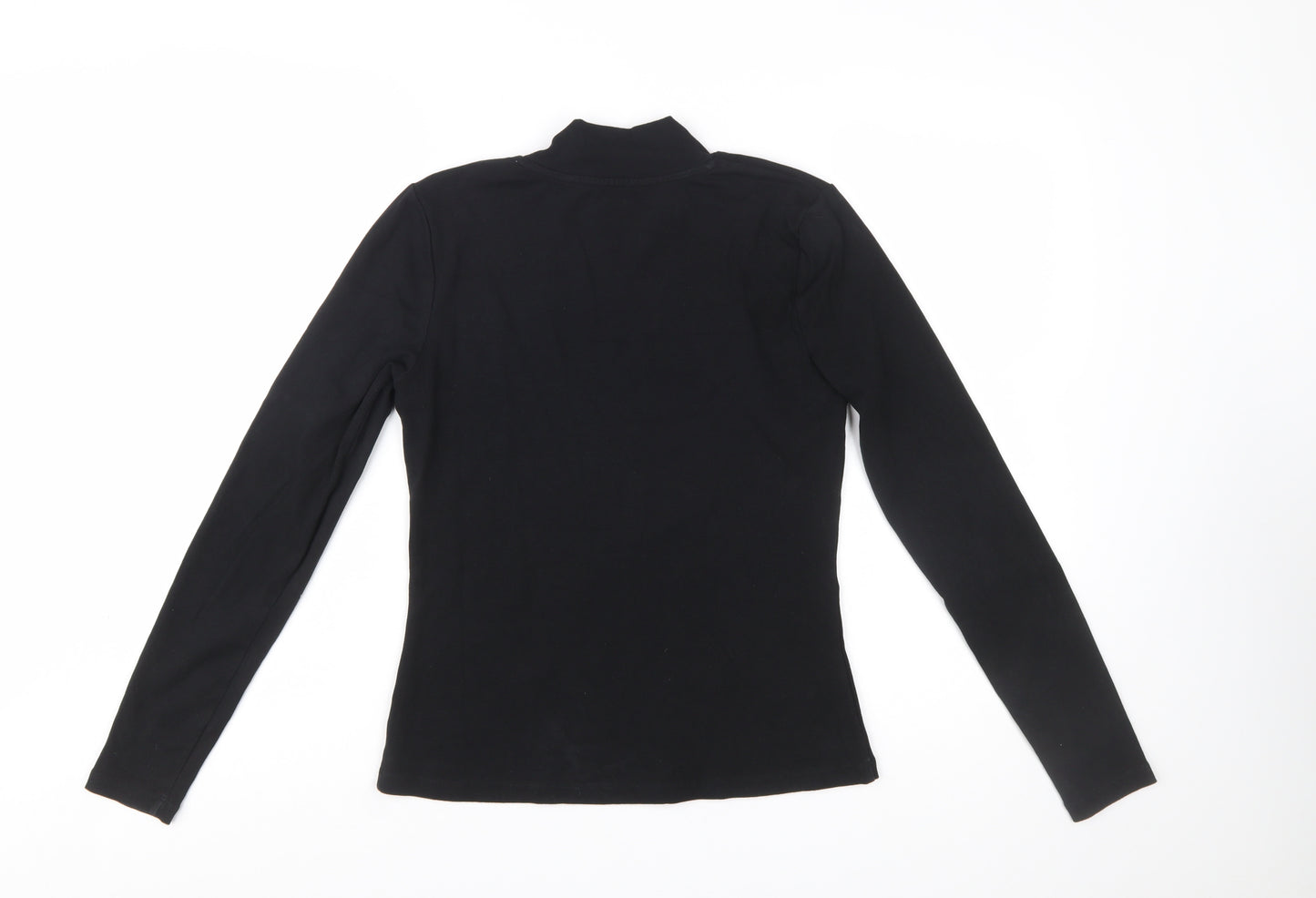Boden Women Black Mock Neck Long Sleeve Cotton Blend Top UK 12
