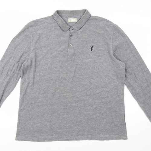 Next Men’s Grey Long Sleeve Cotton Polo Shirt XL
