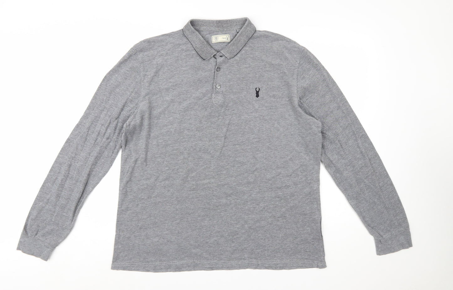 Next Men’s Grey Long Sleeve Cotton Polo Shirt XL