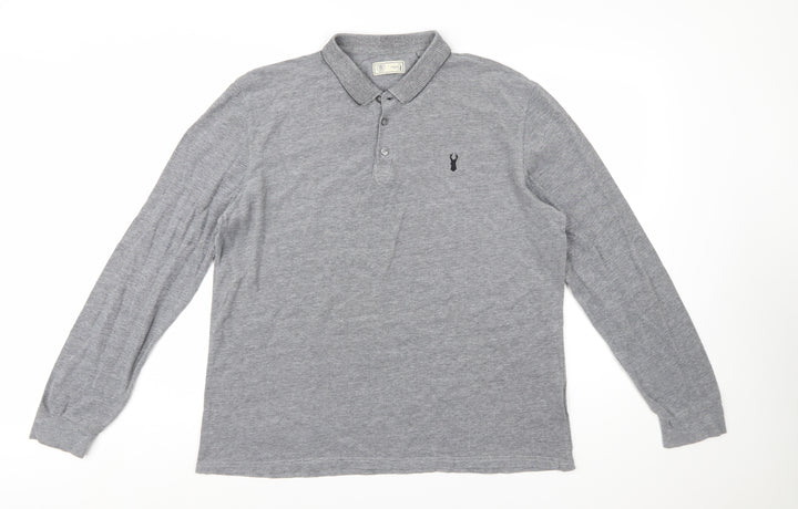 Next Men’s Grey Long Sleeve Cotton Polo Shirt XL