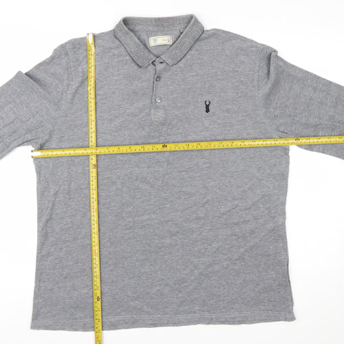 Next Men’s Grey Long Sleeve Cotton Polo Shirt XL