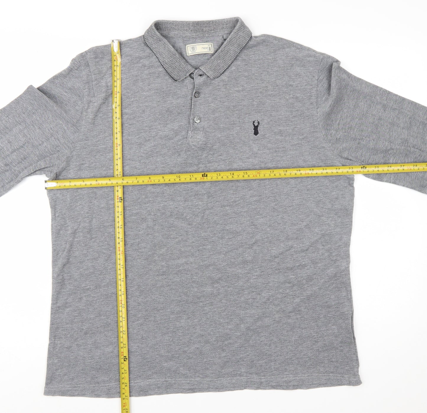 Next Men’s Grey Long Sleeve Cotton Polo Shirt XL