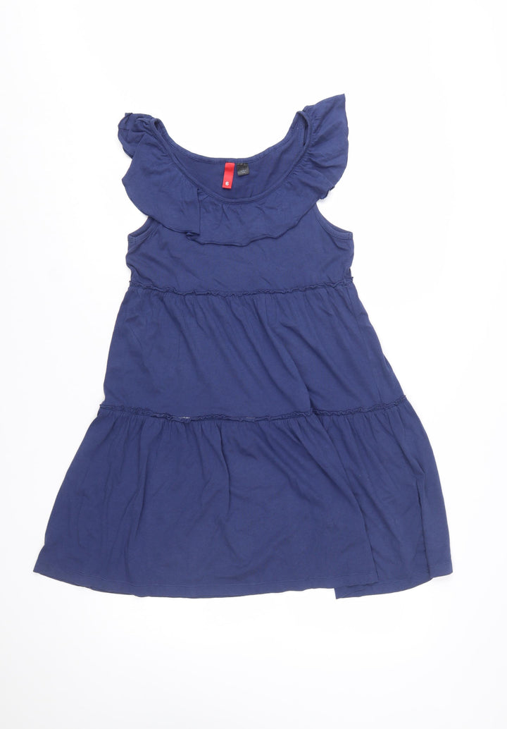 H&M Divided Blue Ruffle Sleeveless A-Line Women's Dress Size 6