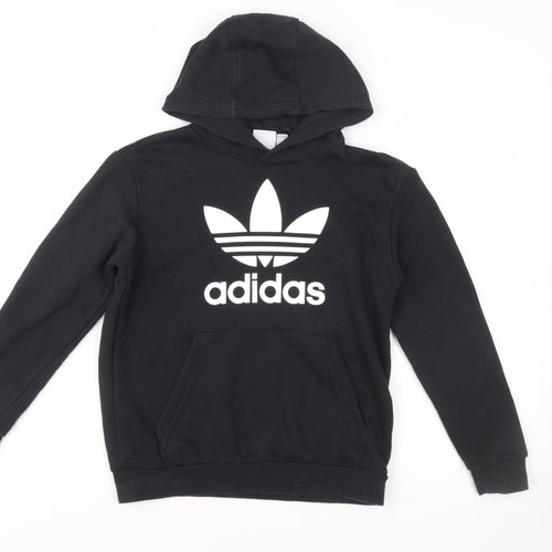 Adidas Boys Black Pullover Hoodie 10-11 Years Cotton Blend Trefoil Logo