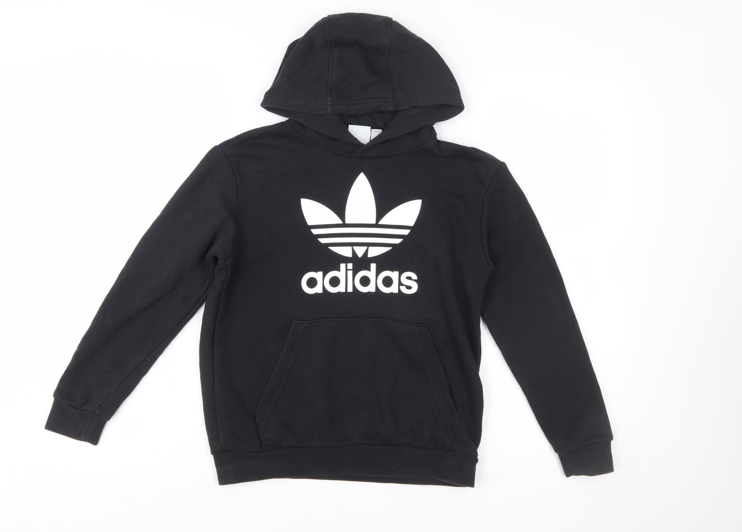 Adidas Boys Black Pullover Hoodie 10-11 Years Cotton Blend Trefoil Logo