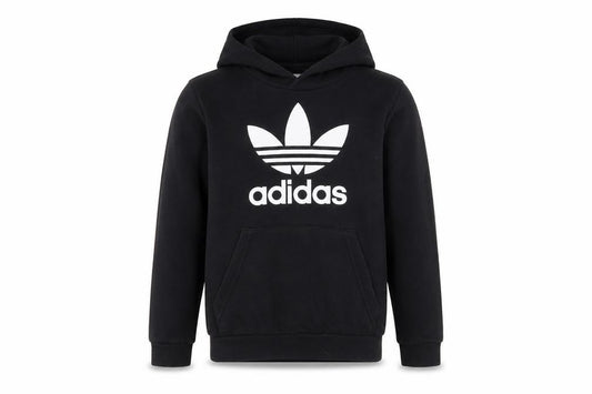 Adidas Boys Black Pullover Hoodie 10-11 Years Cotton Blend Trefoil Logo