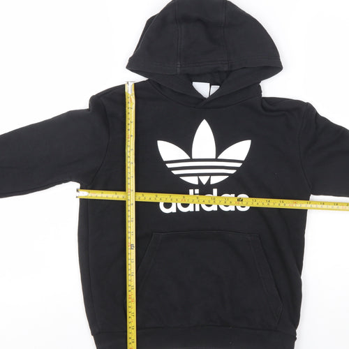 Adidas Boys Black Pullover Hoodie 10-11 Years Cotton Blend Trefoil Logo