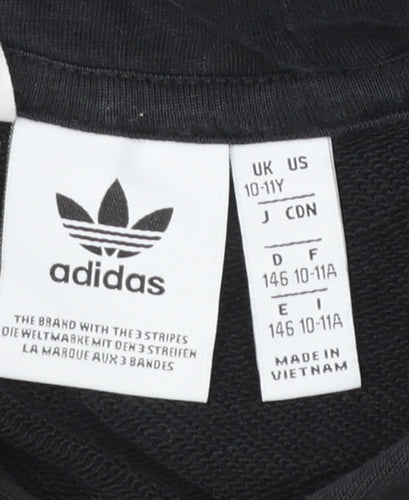 Adidas Boys Black Pullover Hoodie 10-11 Years Cotton Blend Trefoil Logo