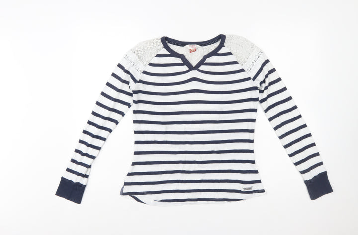 Palmer Heritage Womens Blue White Striped Lace Long Sleeve T-Shirt Size 10
