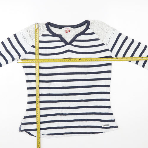 Palmer Heritage Womens Blue White Striped Lace Long Sleeve T-Shirt Size 10