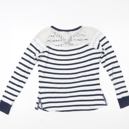 Palmer Heritage Womens Blue White Striped Lace Long Sleeve T-Shirt Size 10