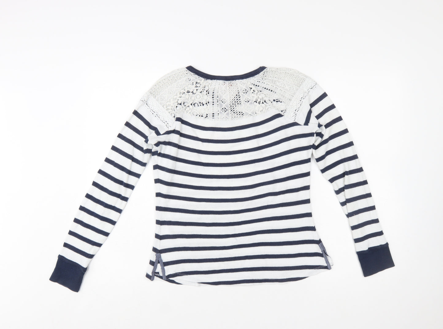 Palmer Heritage Womens Blue White Striped Lace Long Sleeve T-Shirt Size 10