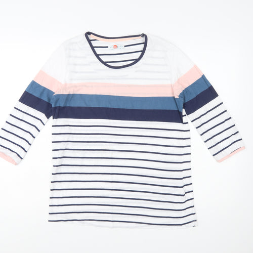 Brakeburn Women’s Multicoloured Stripe 3/4 Sleeve Cotton T-Shirt Size 14