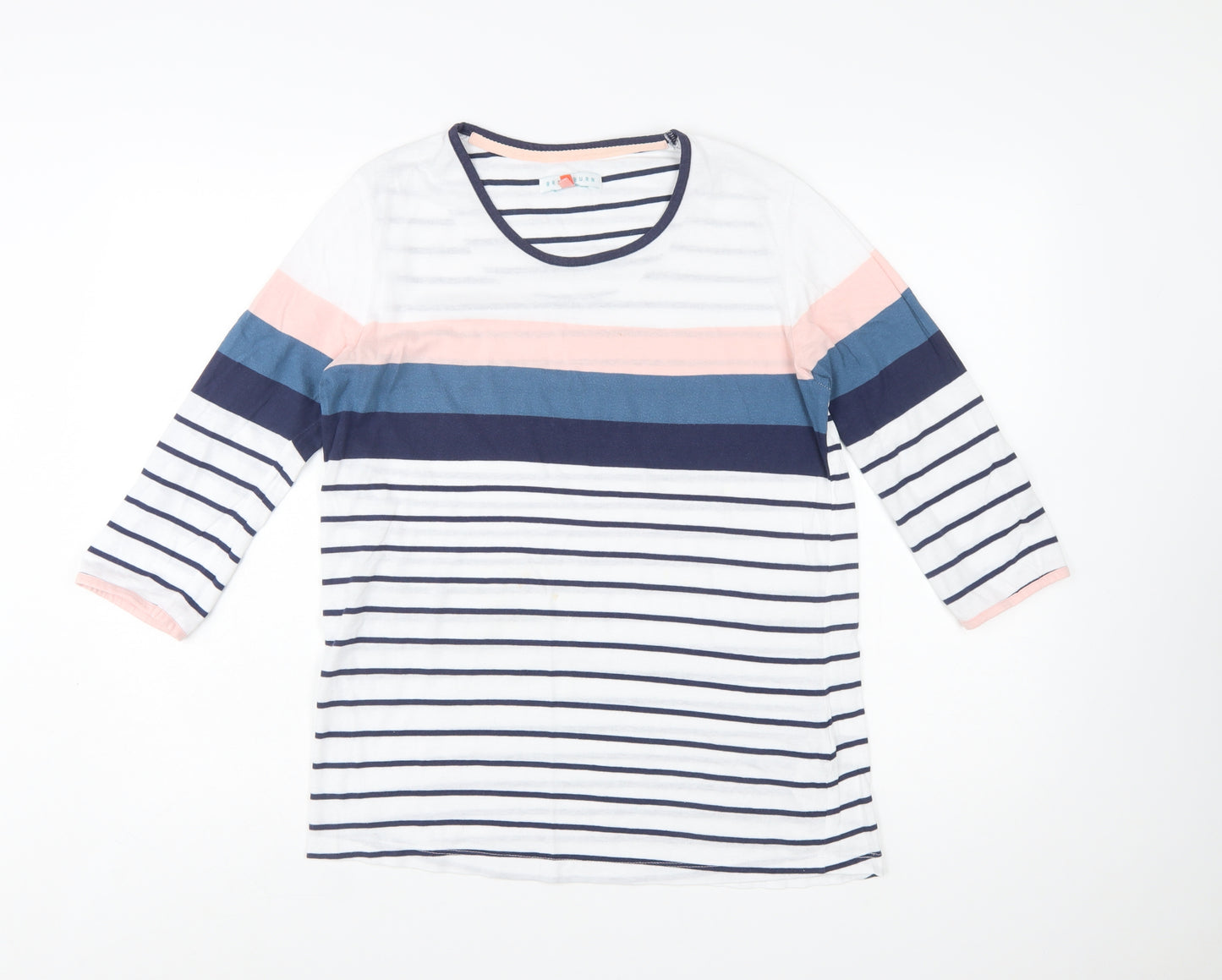 Brakeburn Women’s Multicoloured Stripe 3/4 Sleeve Cotton T-Shirt Size 14