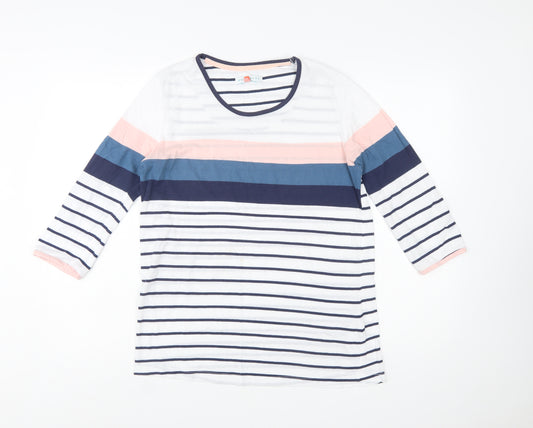 Brakeburn Women’s Multicoloured Stripe 3/4 Sleeve Cotton T-Shirt Size 14
