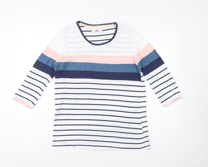 Brakeburn Women’s Multicoloured Stripe 3/4 Sleeve Cotton T-Shirt Size 14
