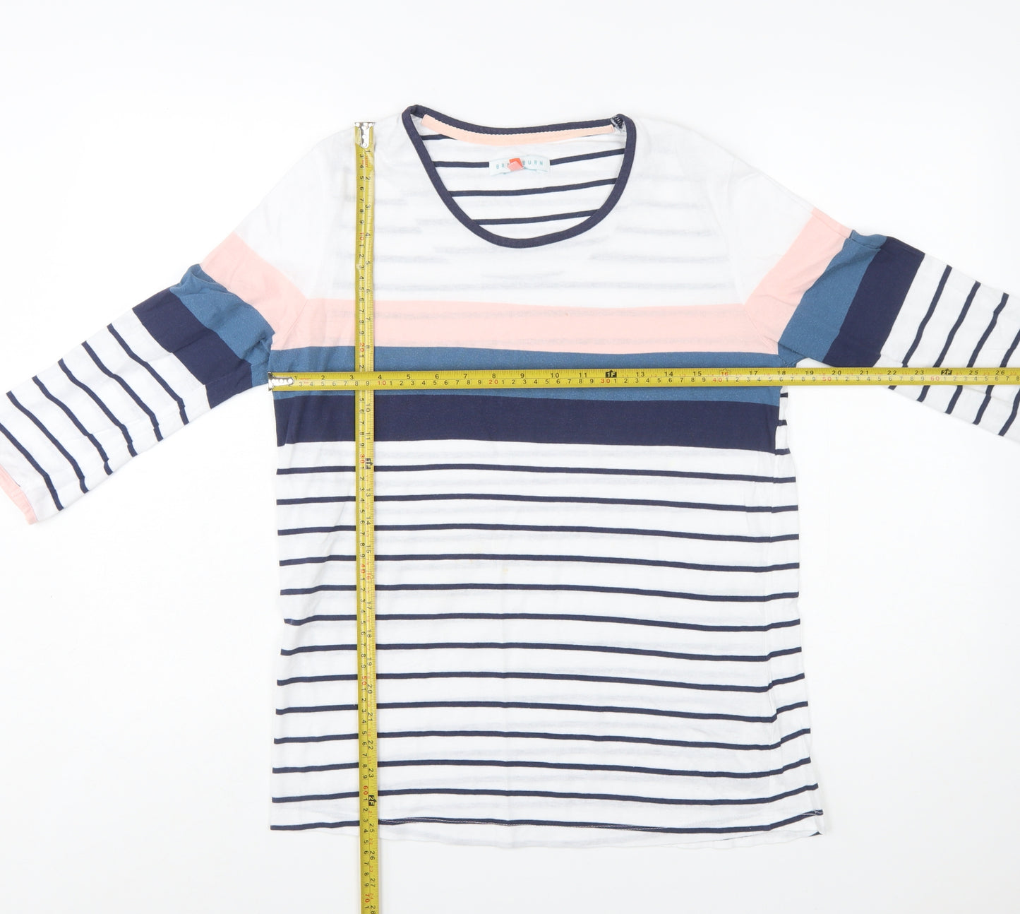 Brakeburn Women’s Multicoloured Stripe 3/4 Sleeve Cotton T-Shirt Size 14