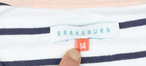 Brakeburn Women’s Multicoloured Stripe 3/4 Sleeve Cotton T-Shirt Size 14