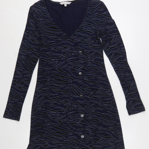 Red Herring Womens Blue Animal Print Button Down Shift Dress Size 10