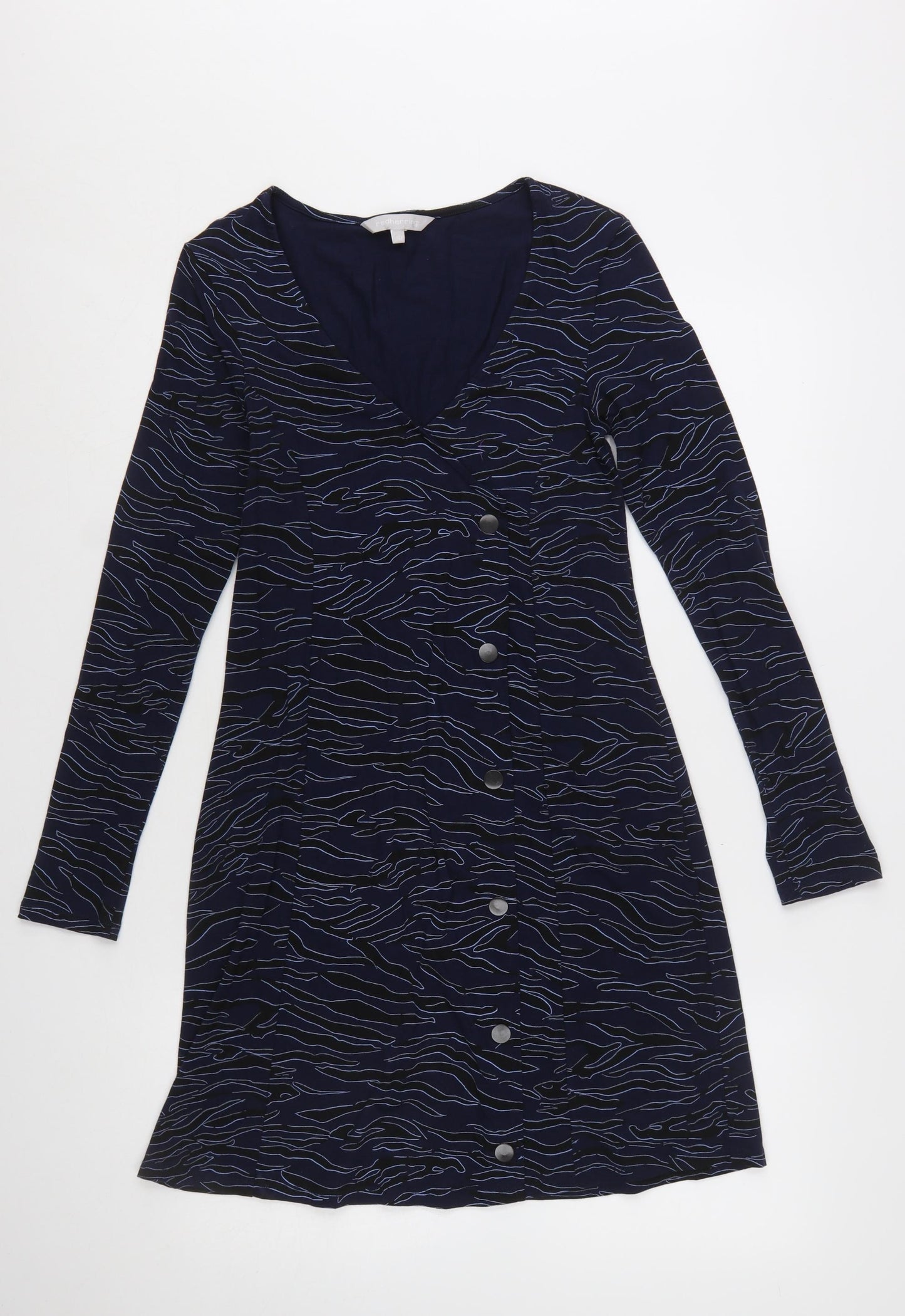 Red Herring Womens Blue Animal Print Button Down Shift Dress Size 10