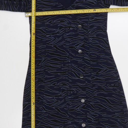 Red Herring Womens Blue Animal Print Button Down Shift Dress Size 10