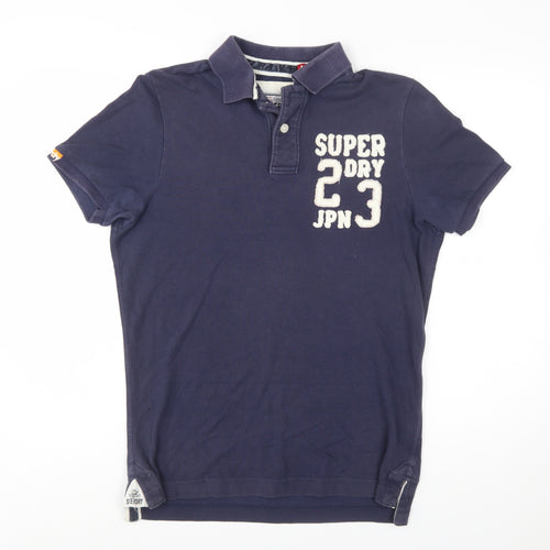 Superdry Men's Blue Embroidered Logo Polo Shirt Size M Cotton