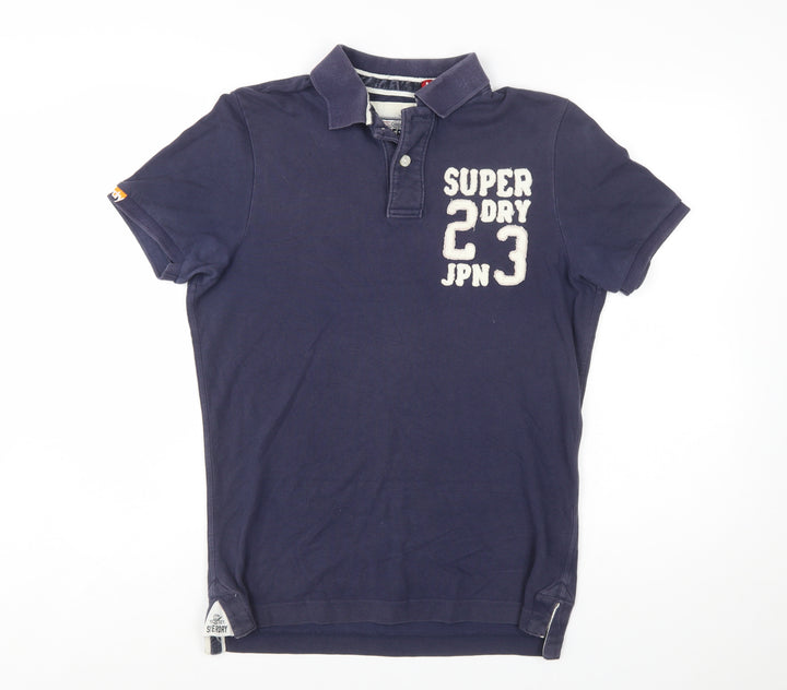 Superdry Men's Blue Embroidered Logo Polo Shirt Size M Cotton
