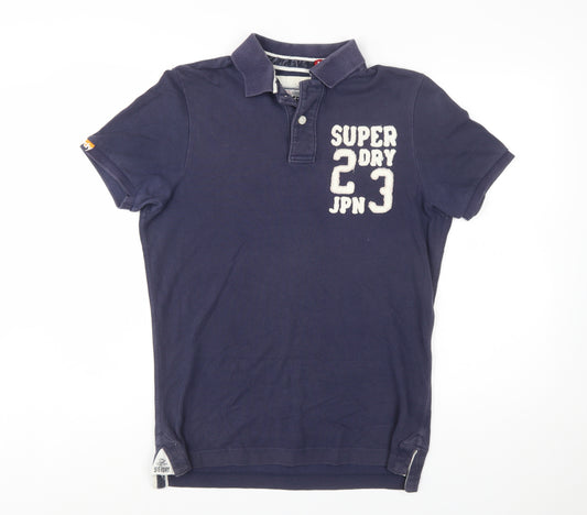 Superdry Men's Blue Embroidered Logo Polo Shirt Size M Cotton