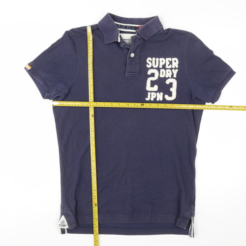 Superdry Men's Blue Embroidered Logo Polo Shirt Size M Cotton