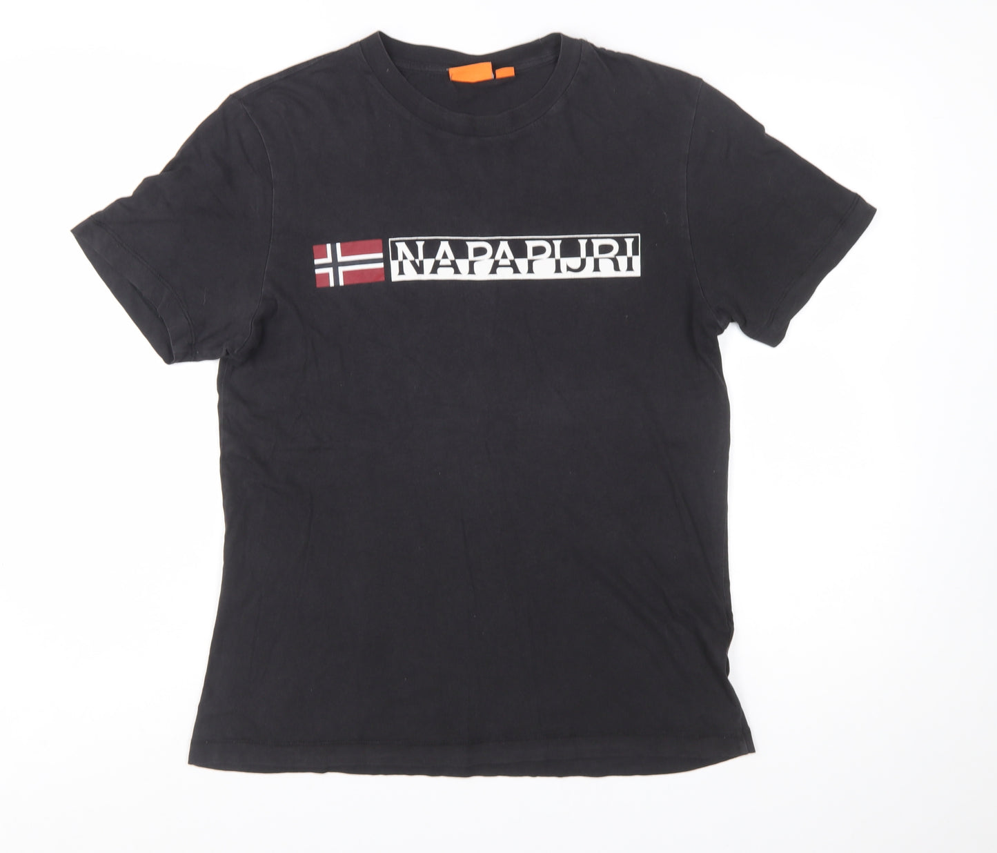 Napapijri Men Black Regular Fit Logo Graphic Cotton T-Shirt Size S