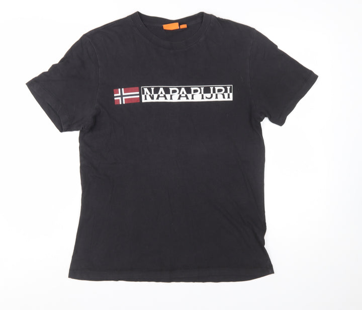 Napapijri Men Black Regular Fit Logo Graphic Cotton T-Shirt Size S