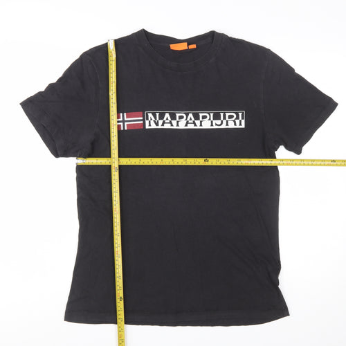 Napapijri Men Black Regular Fit Logo Graphic Cotton T-Shirt Size S