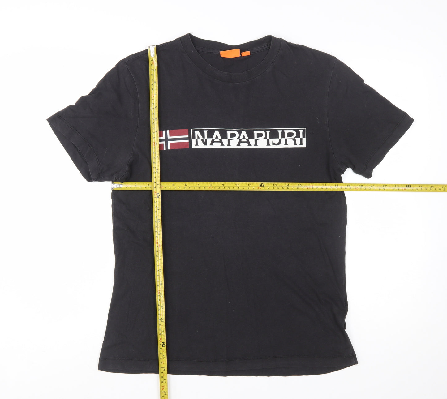Napapijri Men Black Regular Fit Logo Graphic Cotton T-Shirt Size S
