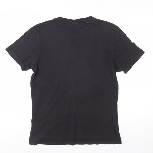 Napapijri Men Black Regular Fit Logo Graphic Cotton T-Shirt Size S