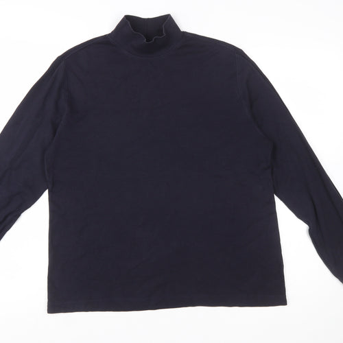 Lands' End Women's Blue Mock Neck Long Sleeve Cotton Top M 10-12