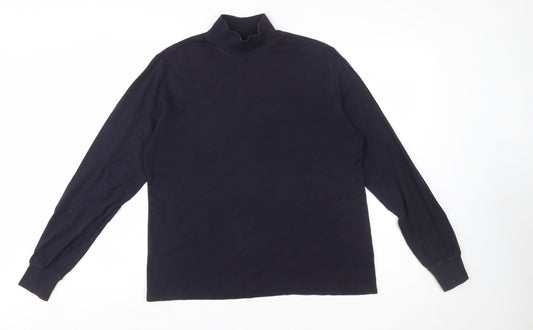 Lands' End Women's Blue Mock Neck Long Sleeve Cotton Top M 10-12