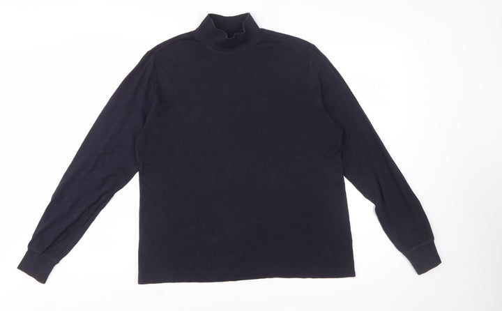 Lands' End Women's Blue Mock Neck Long Sleeve Cotton Top M 10-12