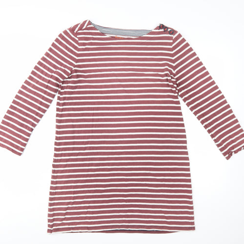 Boden Women Brown White Striped Cotton Shift Dress UK 12
