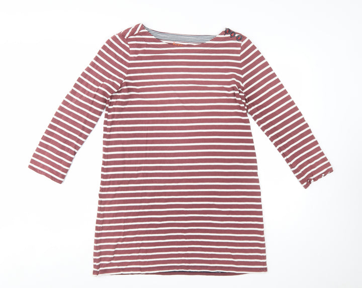 Boden Women Brown White Striped Cotton Shift Dress UK 12