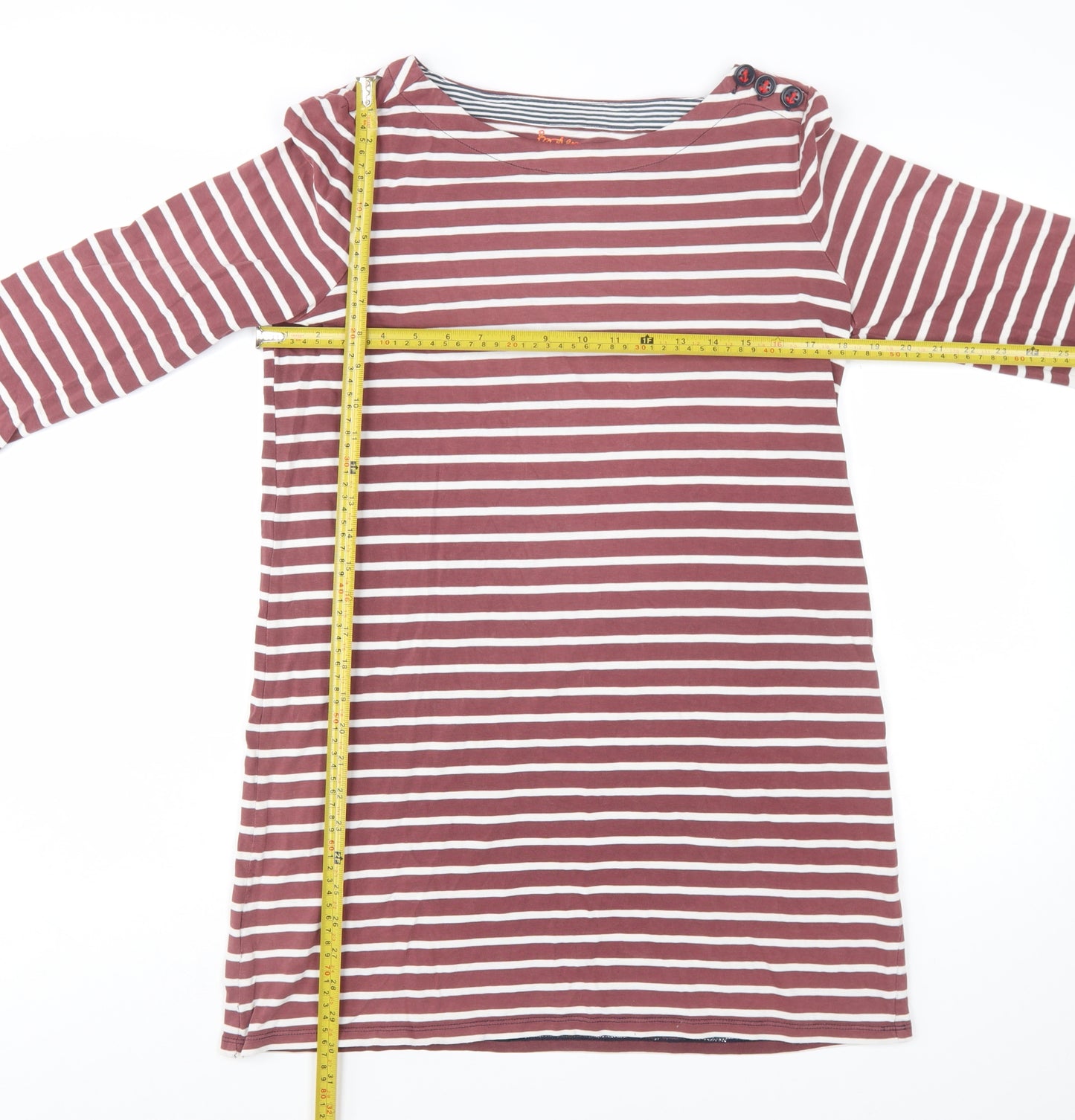 Boden Women Brown White Striped Cotton Shift Dress UK 12