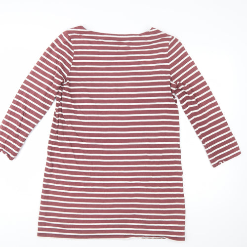 Boden Women Brown White Striped Cotton Shift Dress UK 12