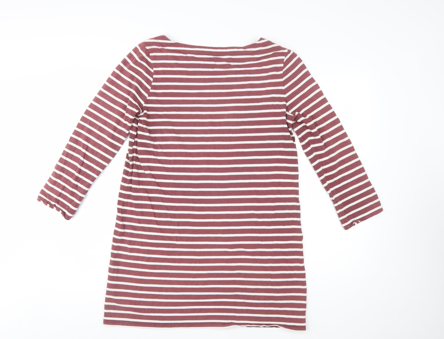 Boden Women Brown White Striped Cotton Shift Dress UK 12