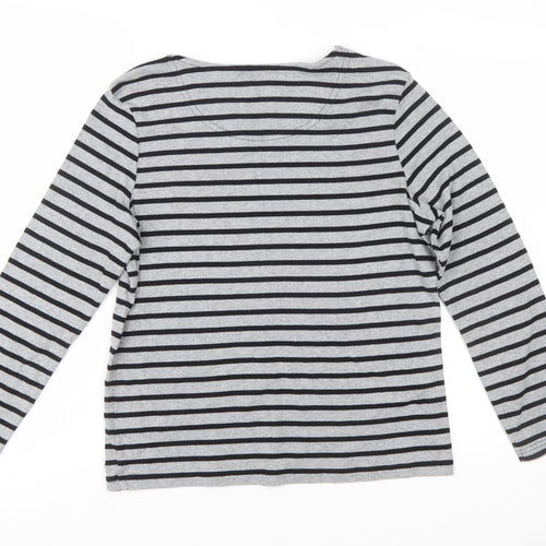 Maine Women's Grey Striped Floral Cotton Long Sleeve T-Shirt Size 14