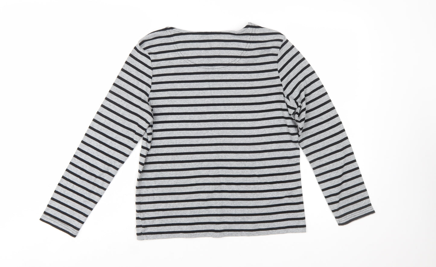 Maine Women's Grey Striped Floral Cotton Long Sleeve T-Shirt Size 14