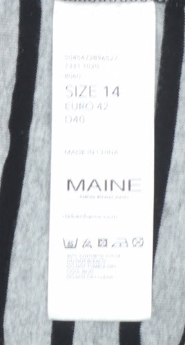 Maine Women's Grey Striped Floral Cotton Long Sleeve T-Shirt Size 14