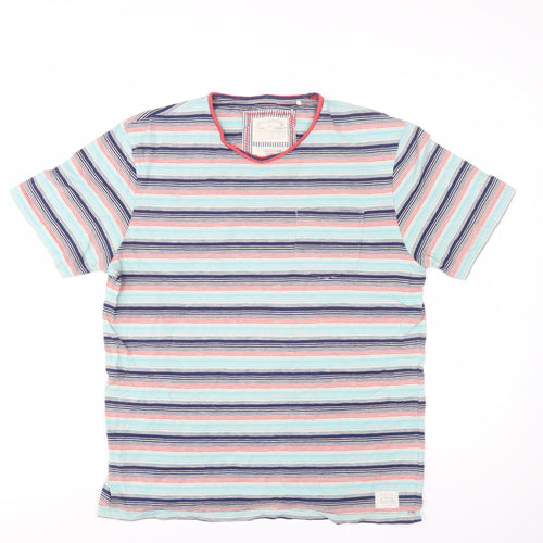 White Stuff Men's Multicoloured Striped Cotton Crew Neck T-Shirt Medium