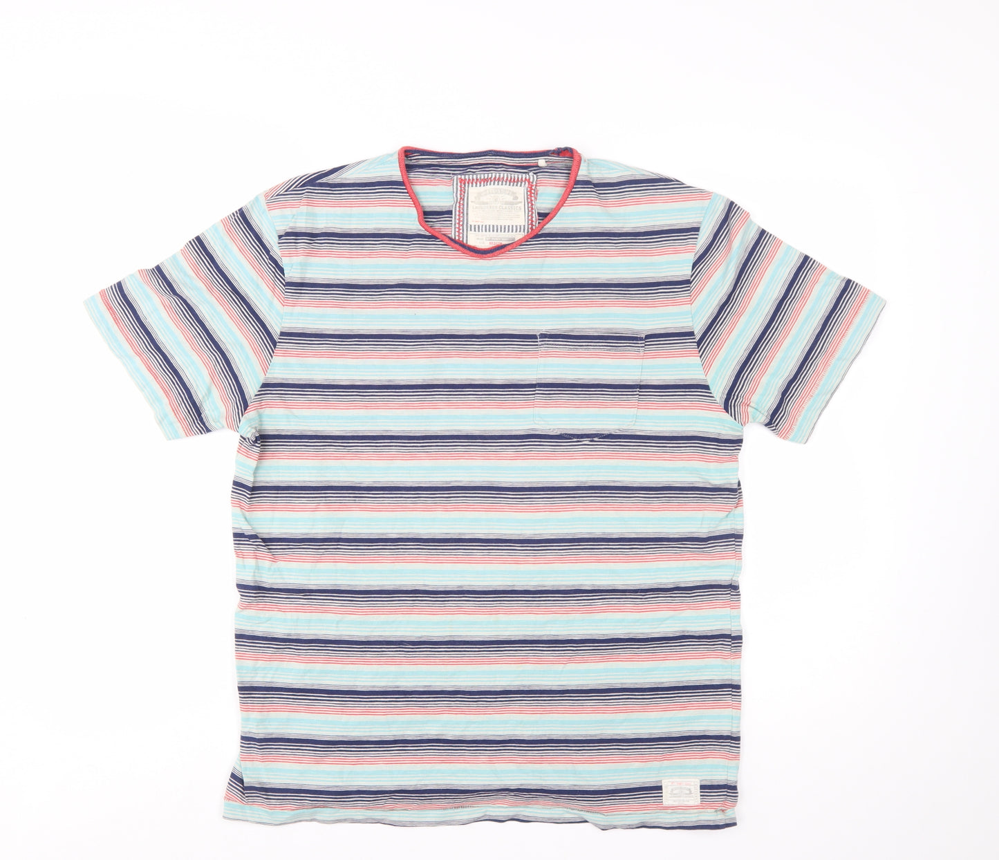 White Stuff Men's Multicoloured Striped Cotton Crew Neck T-Shirt Medium