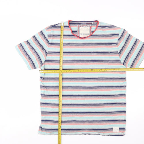 White Stuff Men's Multicoloured Striped Cotton Crew Neck T-Shirt Medium