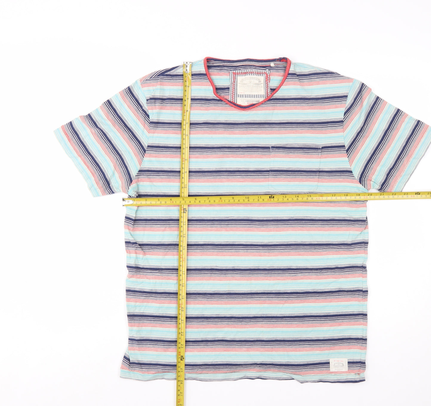 White Stuff Men's Multicoloured Striped Cotton Crew Neck T-Shirt Medium